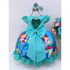 Vestido Infantil Princesa Ariel Verde Renda C/ Cinto Pérolas