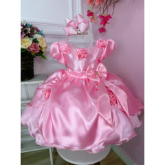 Vestido Infantil Princesa Aurora Com Aplique de Flores