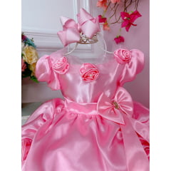 Vestido Infantil Princesa Aurora Com Aplique de Flores