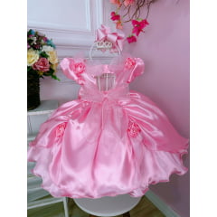 Vestido Infantil Princesa Aurora Com Aplique de Flores