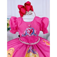 Vestido Infantil Princesa Rosa Chiclete Com Cinto