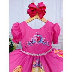 Vestido Infantil Princesa Rosa Chiclete Com Cinto