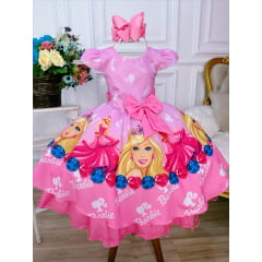 Vestido Infantil Princesa Rosa Com Aplique de Laço