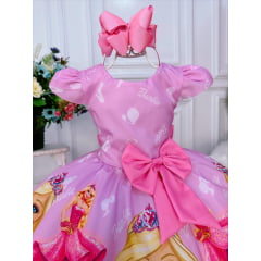 Vestido Infantil Princesa Rosa Com Aplique de Laço