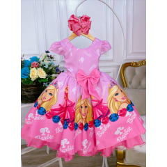 Vestido Infantil Princesa Rosa Com Aplique de Laço