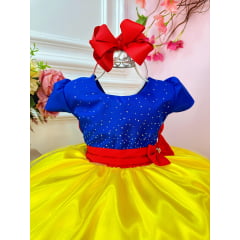 Vestido Infantil Princesa Branca de Neve C/ Broche e Strass