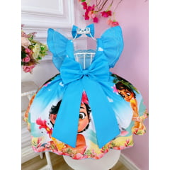 Vestido Infantil Princesa Moana Baby Azul C/ Laço Festa Luxo