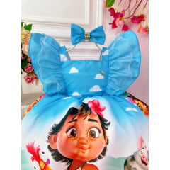 Vestido Infantil Princesa Moana Baby Azul C/ Laço Festa Luxo