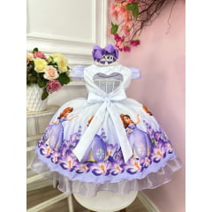 Vestido Infantil Princesa Sofia Lilás Aplique Pérolas Luxo