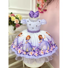 Vestido Infantil Princesa Sofia Lilás Aplique Pérolas Luxo