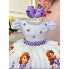 Vestido Infantil Princesa Sofia Lilás Aplique Pérolas Luxo