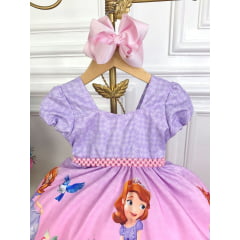 Vestido Infantil Princesa Sofia Lilás C/ Cinto de Pérolas