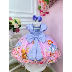 Vestido Infantil Princesa Sofia Lilás C/ Cinto de Pérolas