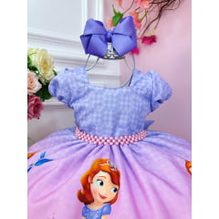 Vestido Infantil Princesa Sofia Lilás C/ Cinto de Pérolas