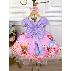 Vestido Infantil Princesa Sofia Lilás C/ Cinto de Pérolas