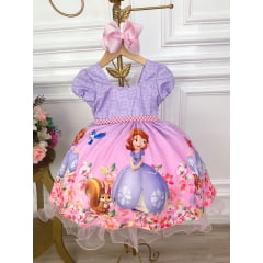 Vestido Infantil Princesa Sofia Lilás C/ Cinto de Pérolas