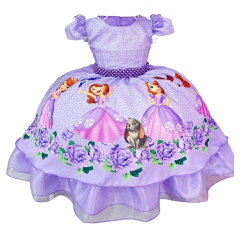 Vestido Infantil Princesa Sofia Lilás Festas C/ Pérolas