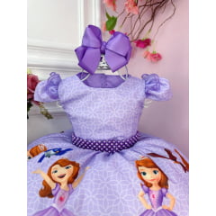 Vestido Infantil Princesa Sofia Lilás Festas C/ Pérolas