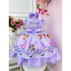 Vestido Infantil Princesa Sofia Lilás Festas C/ Pérolas