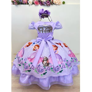 Vestido Infantil Princesa Sofia Lilás Festas C/ Pérolas
