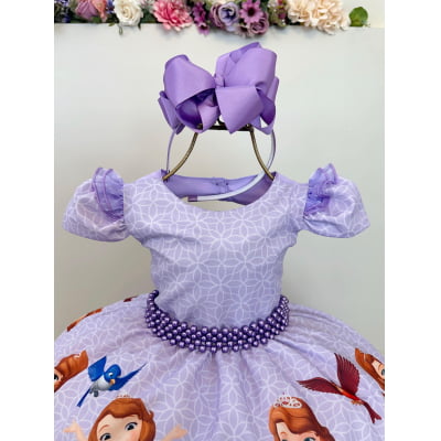 Vestido Infantil Princesa Sofia Lilás Festas C/ Pérolas
