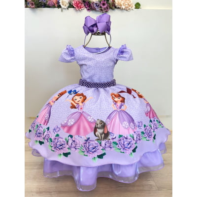 Vestido Infantil Princesa Sofia Lilás Festas C/ Pérolas