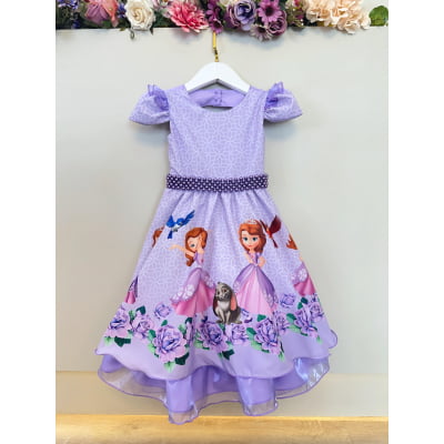 Vestido Infantil Princesa Sofia Lilás Festas C/ Pérolas