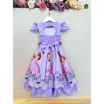 Vestido Infantil Princesa Sofia Lilás Festas C/ Pérolas