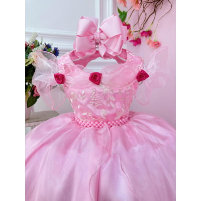 Vestido Infantil Princesas Bela Adormecida Aurora C/ Renda