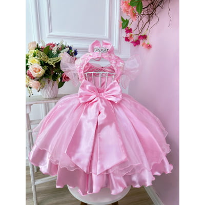Vestido Infantil Princesas Bela Adormecida Aurora C/ Renda