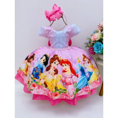 Vestido Infantil Princesas Colorido Cinto Pérolas Luxo