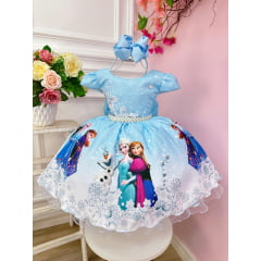 Vestido Infantil Princesas Festas Azul e Branco