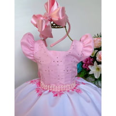 Vestido Infantil Princesas da Disney Rosa Bebê Floral Luxo