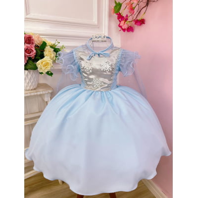 Vestido Infantil Princesas Frozen Elsa e Anna C/ Capa