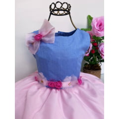 Vestido Infantil Princesas Luxo Azul e Rosa Festas