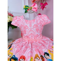 Vestido Infantil Princesas Rosa C/ Cinto de Pérolas e Laço