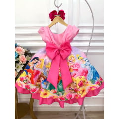 Vestido Infantil Princesas Rosa Com Cinto de Pérolas Luxo