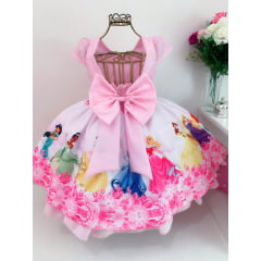 Vestido Infantil Princesas Rosa Luxo Festa Aniversário