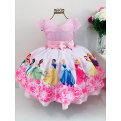 Vestido Infantil Princesas Rosa Luxo Festa Aniversário