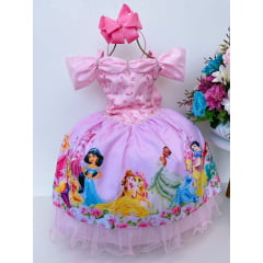 Vestido Infantil Princesas Rosa Renda no Busto Luxo