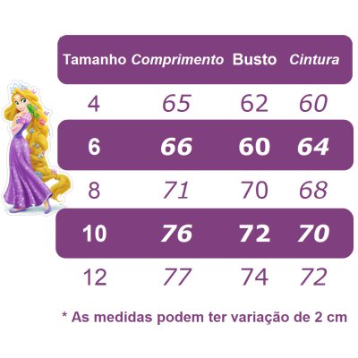 Vestido Infantil Princesas Sofia e Rapunzel Lilás C/ Renda