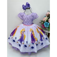 Vestido Infantil Rapunzel Lilás C/ Pérolas Festas Princesas