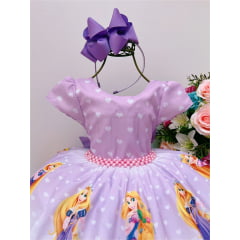 Vestido Infantil Rapunzel Lilás Com Pérolas Princesas Festas