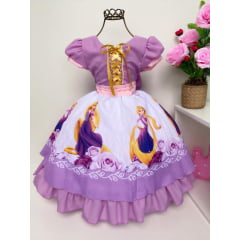 Vestido Infantil Rapunzel Lilás Luxo Princesas Festas