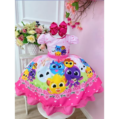 Vestido Infantil Rosa Bolofofos C/ Cinto de Pérolas Festas