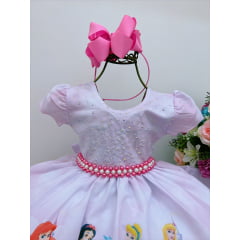 Vestido Infantil Rosa C/ Cinto Pérolas Luxo Princesas