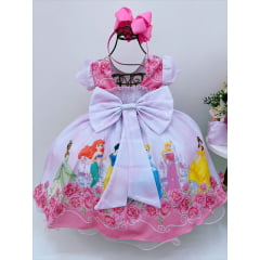 Vestido Infantil Rosa C/ Cinto Pérolas Luxo Princesas