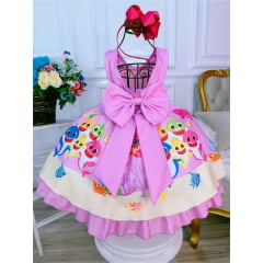 Vestido Infantil Rosa Cinto Pérolas e Strass Luxo