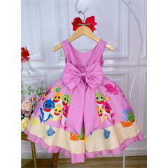 Vestido Infantil Rosa Cinto Pérolas e Strass Luxo