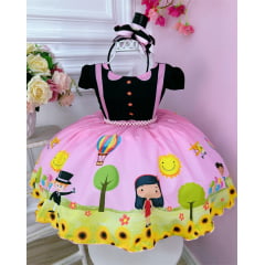 Vestido Infantil Rosa Circo C/ Cinto Pérolas